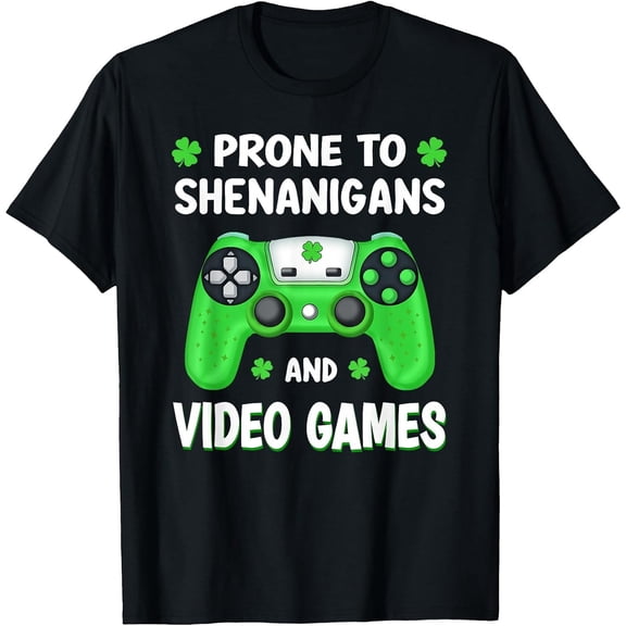 St Patricks Day Shamrock Gamer Shenanigans Irish Boys T-Shirt, T-Shirt for Kids Youth, 180gsm, 100% Cotton