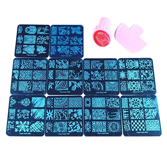 BeautyLeader 10 placas de estampado de uñas + 1 estampador + 1 raspador de encaje con patrón de animales, plantilla de estampado de uñas, placa de imagen, estampador de uñas, raspador, herramienta de
