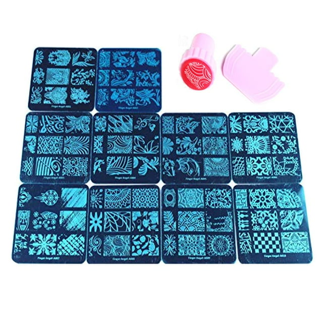 BeautyLeader 10 placas de estampado de uñas + 1 estampador + 1 raspador de encaje con patrón de animales, plantilla de estampado de uñas, placa de imagen, estampador de uñas, raspador, herramienta de