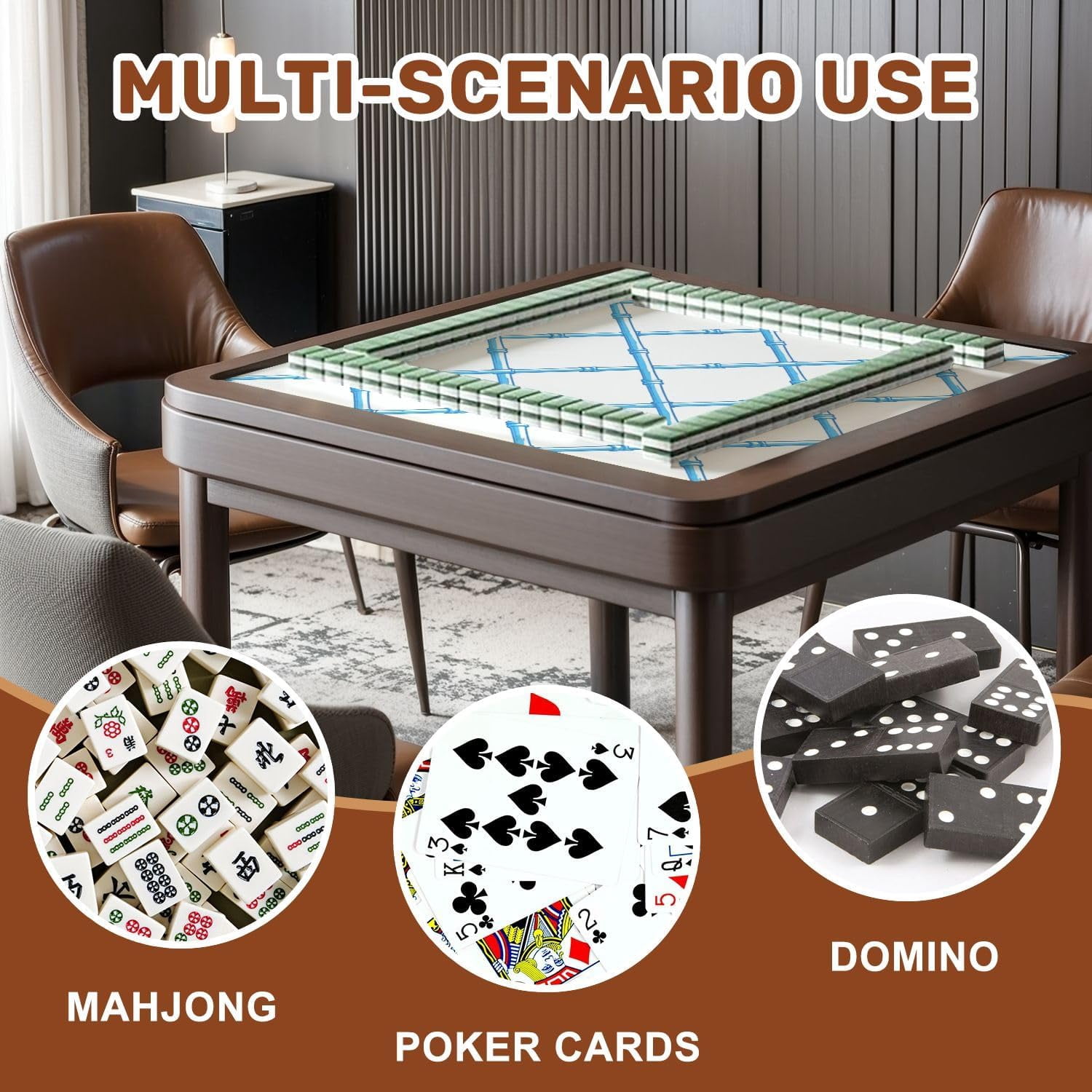 Mahjong Mat with Carrying Bag 31.5" x 31.5" Non-Slip Noise Reduction Patterned Wire Fence Table Mat for Mahjong Poker Dominoes Card Board Tile Games