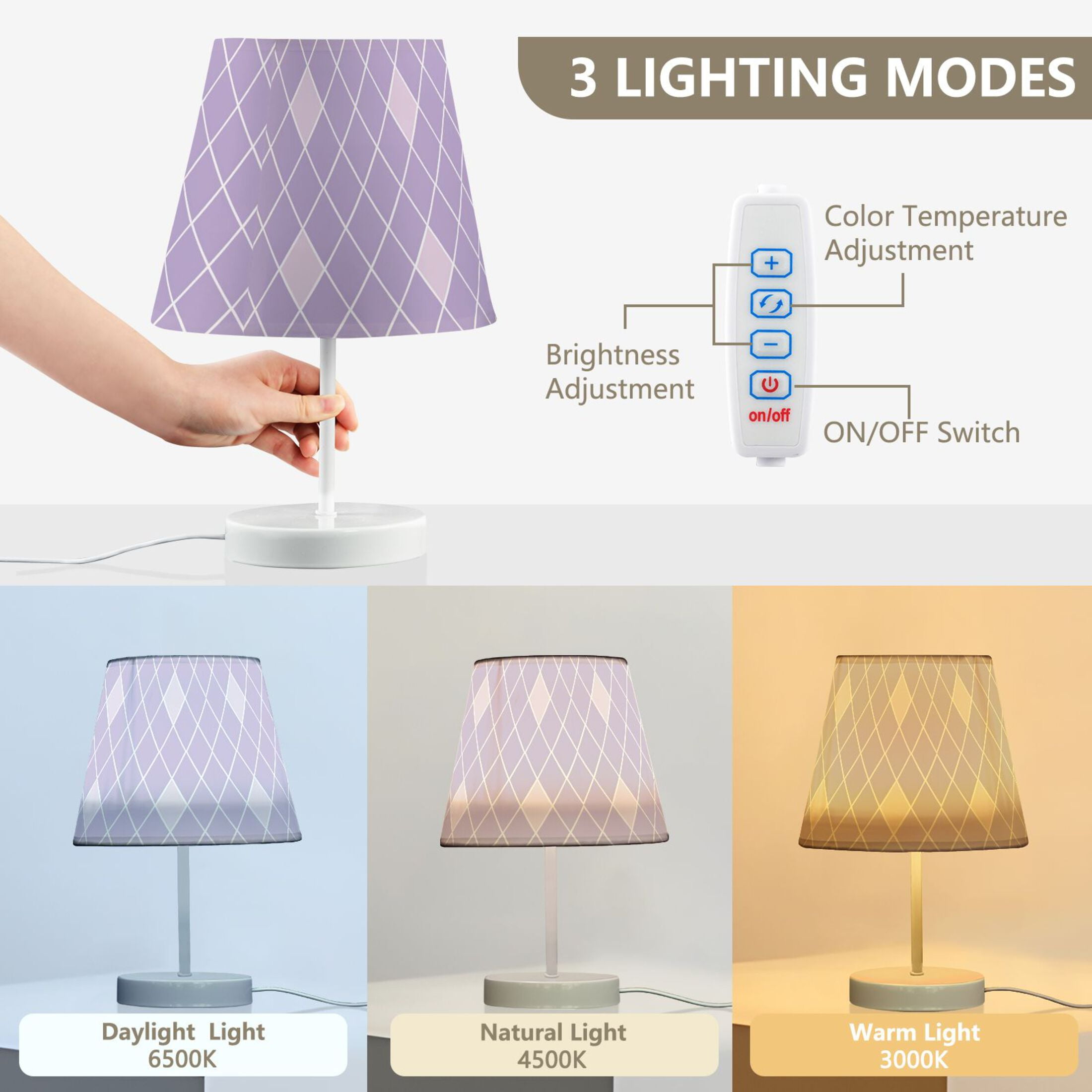 LED Desk Lamp Purple Block Table Nightstand Lamps with 3 Color Temperatures for Home Bedroom Living Room Decor 8x12