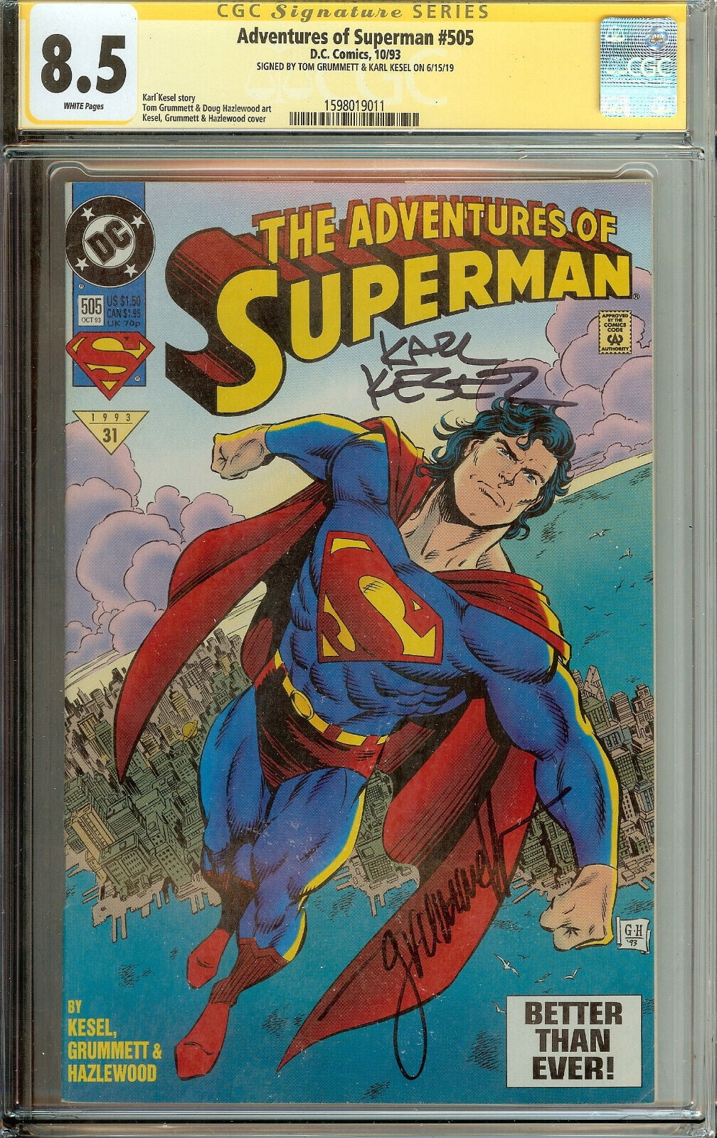 The Adventures of Superman #505 CGC 8.5 Signed Grummett Kesel