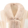 thumbnail image 4 of Ecqkame Women Sherpa Cape Shawl Casual Print Faux Fur Trim Knot Front Shawl Poncho Wrap Fleece Lined Warm Winter Versatile Outerwear Beige Free Size, 4 of 4