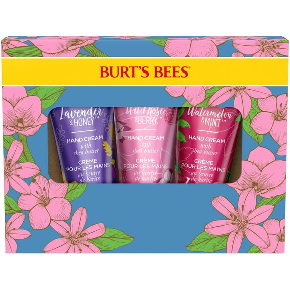 Burt's Bees Hand Cream Trio Spring Gift Set, Shea Butter Hand Creams, Lavender and Honey, Wild Rose and Berry and Watermelon and Mint