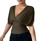 thumbnail image 1 of Tops Casuales Cuello en V Encaje Arriba Manga Corta Suéter Camisa Elegante Blusa de Verano, 1 of 7