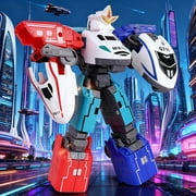 Three-in-One Transforming Robot Train Set High-Speed Rail Toy with Combination Feature Red Blue Color Scheme for 5-8 Years Action Play
