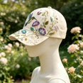 thumbnail image 3 of 3D Beaded Embroidery Floral Baseball Cap Washed Rhinestone Bird Dad Hat Boho Adjustable Sun Hat for Women, 3 of 5