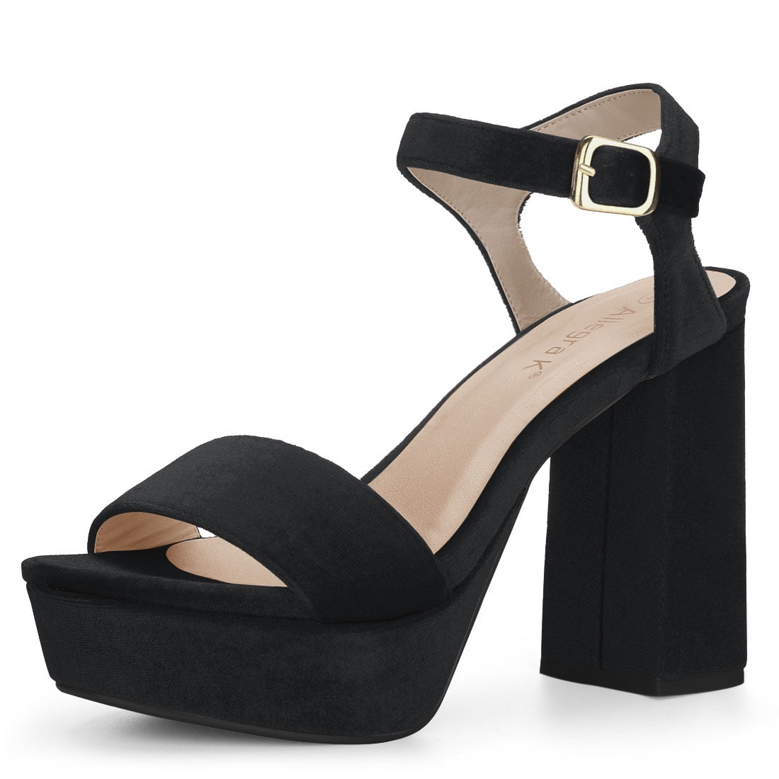 Unique Bargains Women's Ankle Strap Platform Chunky Heel Velvet Sandals