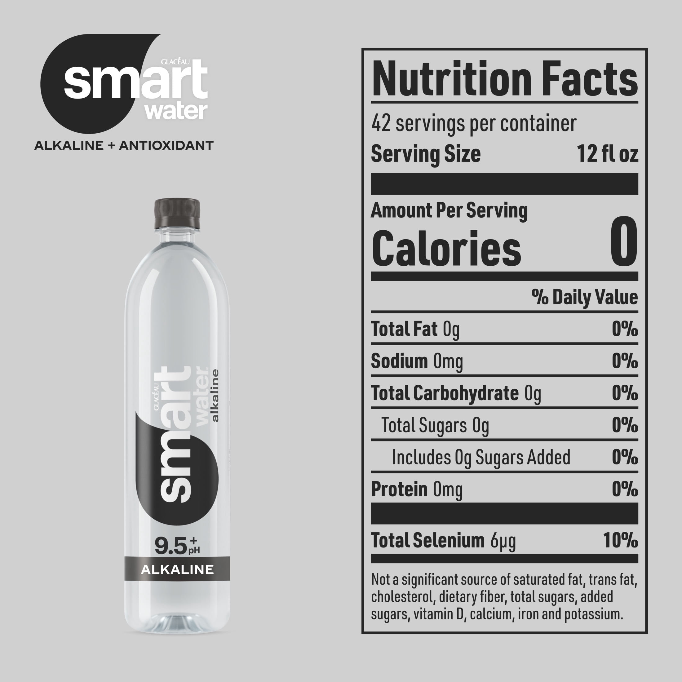 smartwater Alkaline with Antioxidant Water Bottles, 33.8 fl oz, 6 Pack