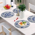 thumbnail image 5 of 15 Inch Round Grid Plate Mats Heat Non-Slip Resistant PVC Placemats for Kitchen Dining Table Decor Blue and White Batik Pattern 4PCS, 5 of 5