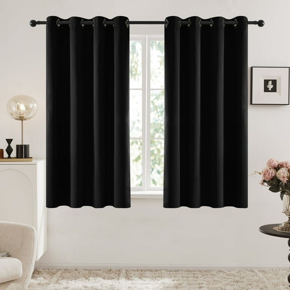 Deconovo Solid Blackout Curtains Pack of 2, Grommet Traditional Design, 52" x 45", Black