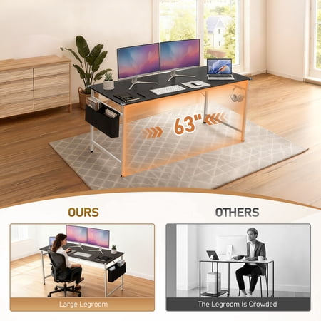 KTAXON 63″ WOOD COMPUTER DESK PC LAPTOP TABLE WORKSTATION STUDY HOME OFFICE FURNITURE, BLACK