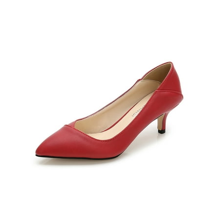

SIMANLAN Ladies Pumps Slip On Dress Shoe Pointy Toe Pump Shoes Women Casual Mid Heels Womens Kitten Heel Red 7