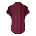thumbnail image 4 of Staron Women Casual Short Sleeve V-Neck Button Down Blouse Striped Print Loose Comfy Vacation Home T-Shirt Top, Red L, 4 of 5