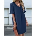 thumbnail image 5 of Summer Dresses for Women Ruffle Short Sleeve V Neck Casual Shift Dress with Pockets Navy Blue S, 5 of 8