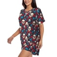 thumbnail image 2 of Fuzoiu Skull red flower blue Print Women's Short-Sleeved Pajama Set,Lounge Sleepwear Set,Womens Pajama Sets 2 Piece,Button-Up Top and Shorts with Pockets-Medium, 2 of 7