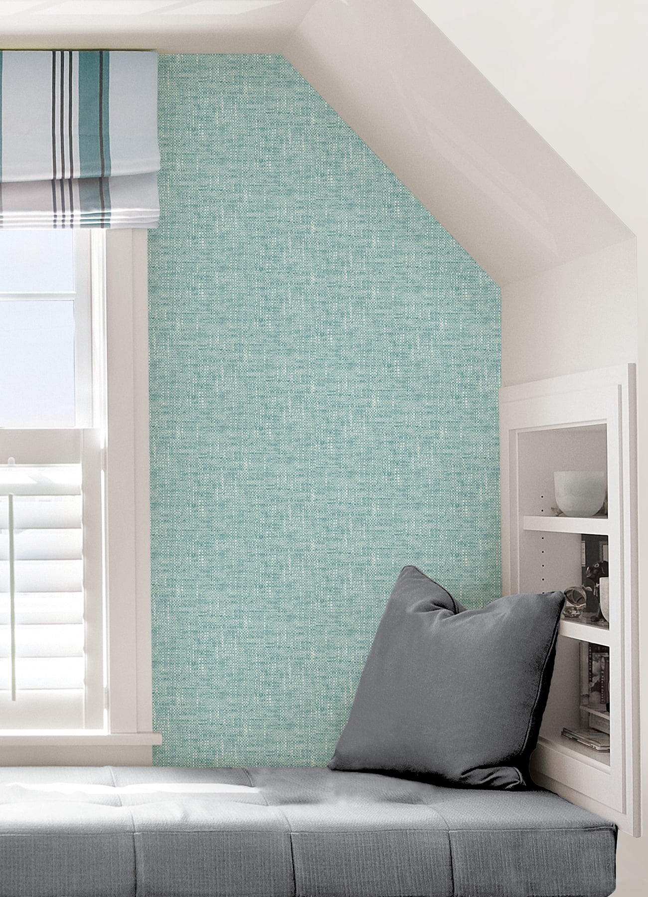 NuWallpaper Aqua Poplin Texture Raised Ink Vinyl Peel And Stick Wallpaper, 216-in by 20.5-in, 30.75 sq. ft.