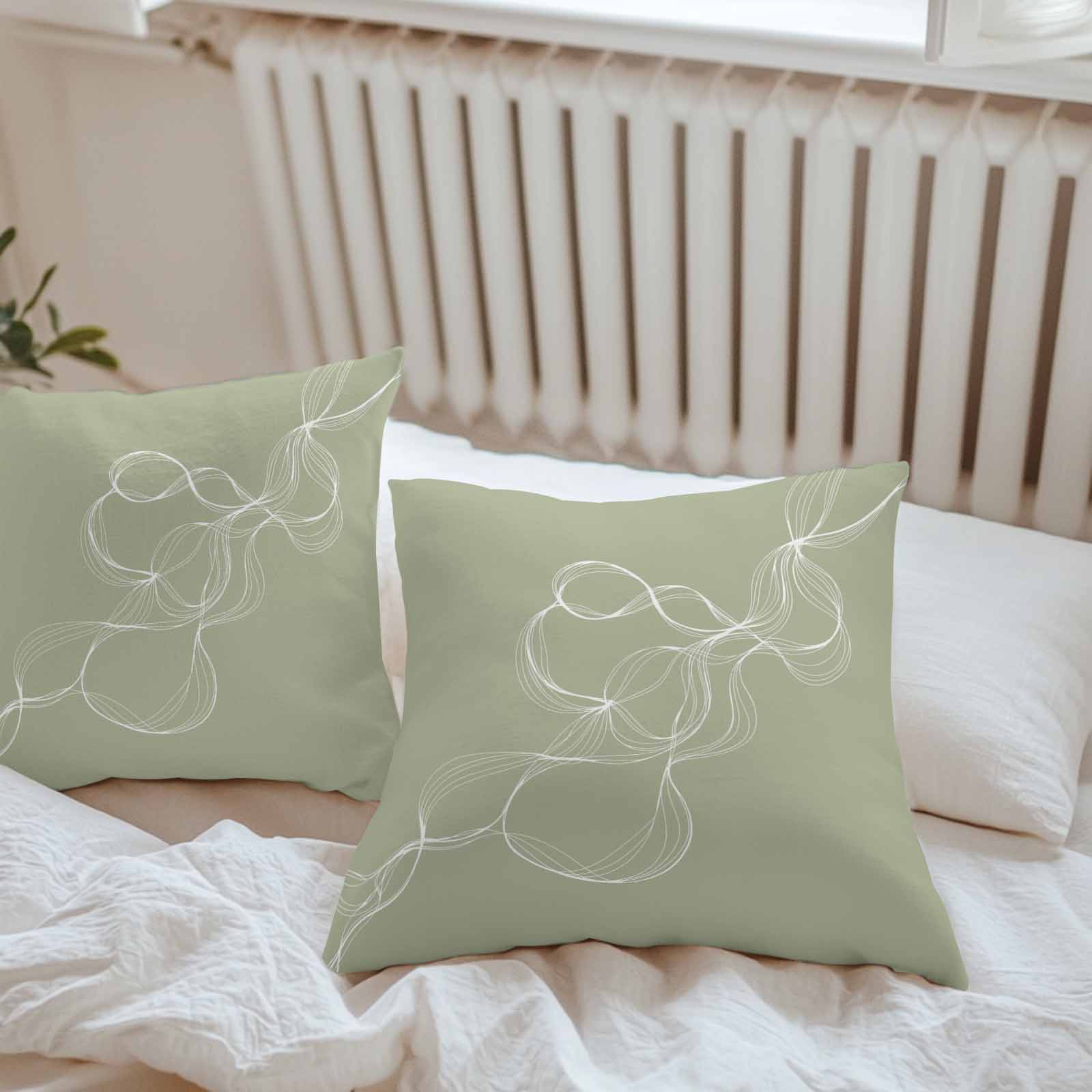 Outdoor Waterproof Throw Pillow Covers Set of 2 Sage Green Twisted Lines Decorative Pillowcases Square Outdoor Pillows Cushion Case 16x16 Inch Abstract Art Patio Pillows for Couch Sofa Bed Garden