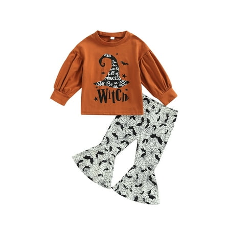 

SUNSIOM Toddler Baby Girls Cow Print Bell Bottoms Outfits Long Sleeve Sweatshirts Tops Cowgirl 2Pcs Sets