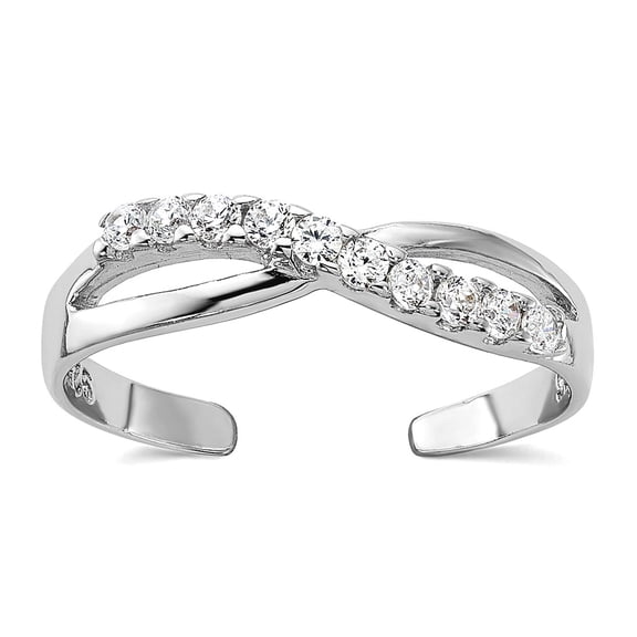 925 Sterling Silver Rhodium Plated Cubic Zirconia toe ring 2.25mm Wide toe ring for Women - .8 Grams