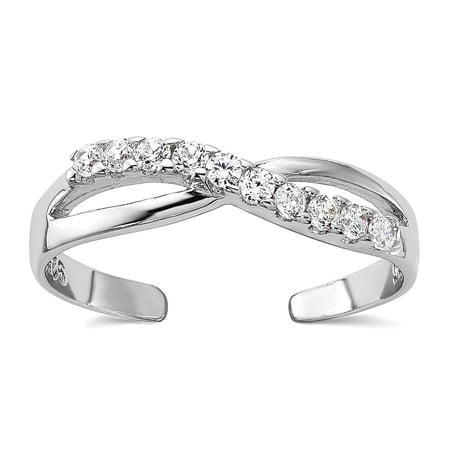 925 Sterling Silver Rhodium Plated Cubic Zirconia toe ring 2.25mm Wide toe ring for Women - .8 Grams