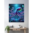 thumbnail image 2 of Vibrant Bioluminescent Octopus | Deep Sea Glow Poster Wall Art, Modern Wall Decor For Living Room Bedroom, 8x12 UNFRAMED, 2 of 3