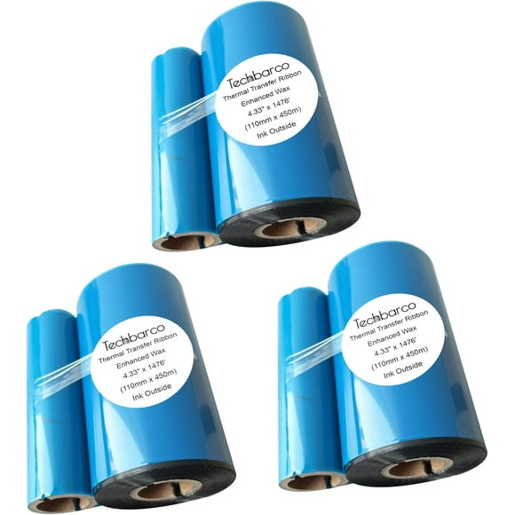 UTAH-3 Rolls 4.33" x 1476'(110mmx450m) Premium Enhanced Wax Thermal Transfer Ribbon, Core 1", with Empty Reel, Black, Ink Outside, Barcode Ribbon Compatible with Zebra Printer