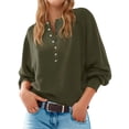 thumbnail image 2 of Suéter de Cuello Redondo con Botones para Mujer, Larga, Estilo Henley, Ideal para Otoño. Camisetas Tipo Jersey de Punto Suelto y Moderno. Verde XXXL, 2 of 7