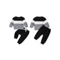 thumbnail image 4 of Loicainy Toddler Baby Boy Fall Outfit 6 12 18 24 Months 2T 3T Contrast Color Striped Crew Neck Long Sleeve Tops and Pants 2 Pcs Clothes Set, 4 of 9