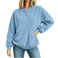thumbnail image 5 of Yrmaups Cozy Long Sleeve Pullover Sweater for Women, Soft Casual Fall Winter Top, Loose Fit Solid Comfy Knitwear for Daily Wear, Light Blue L, 5 of 6