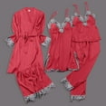thumbnail image 2 of Wangmeiwg Women's Pajama Sets 4/5pcs Women Pajama Sets Silk Lace Robe Sleepwear Nightdress Floral Lace Trim Pajama Pants Ensemble XL Watermelon Red, 2 of 3