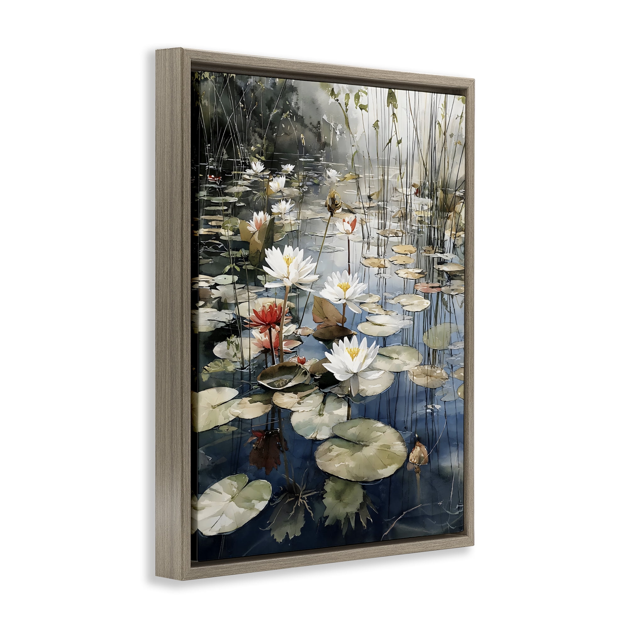 Stupell Industries Lily Wonder Pond Brown Framed Floater Canvas Wall Art, design by Franklyn Gregory