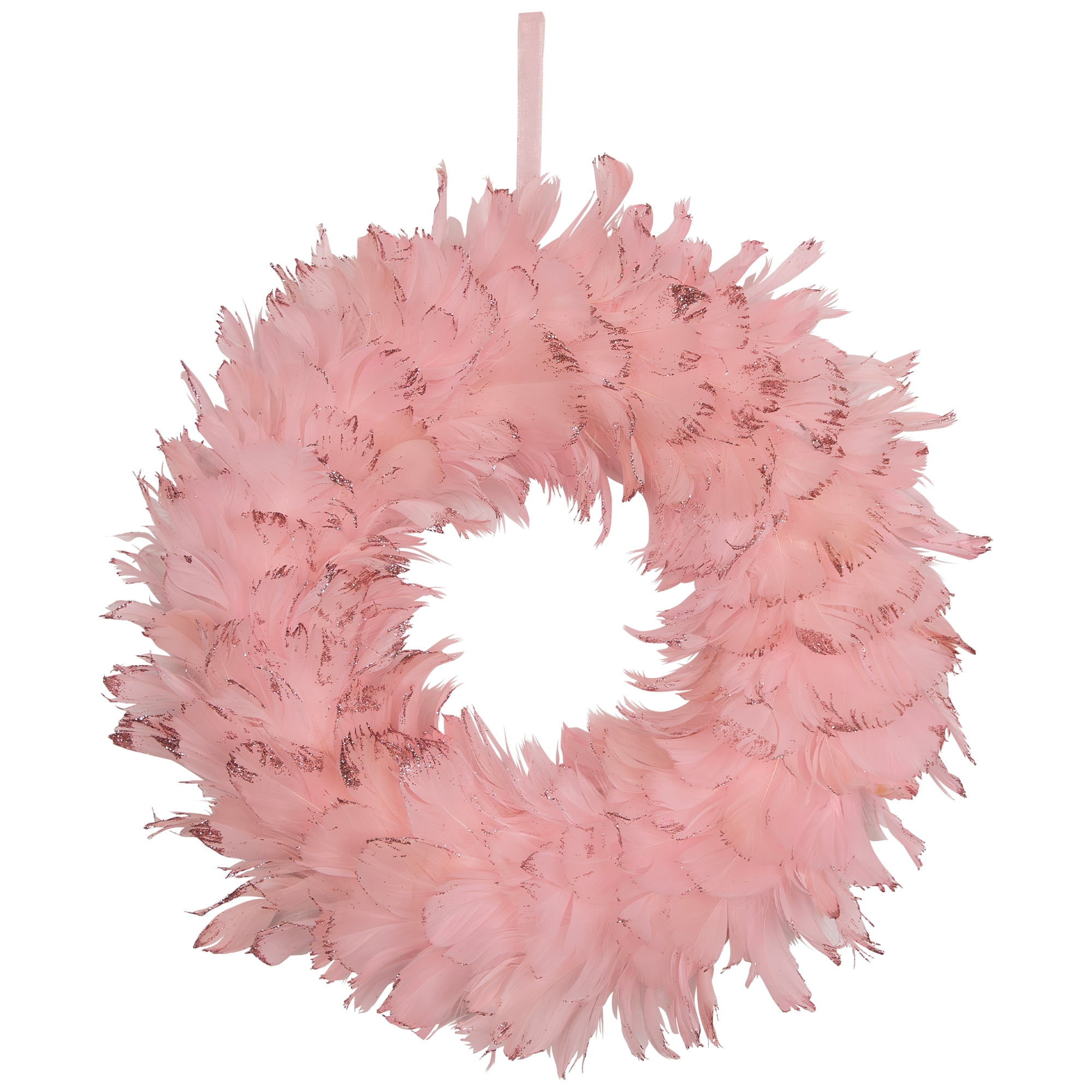 Northlight Glittered Feathers Small Artificial Christmas Wreath - 14.5" - Unlit - Pink