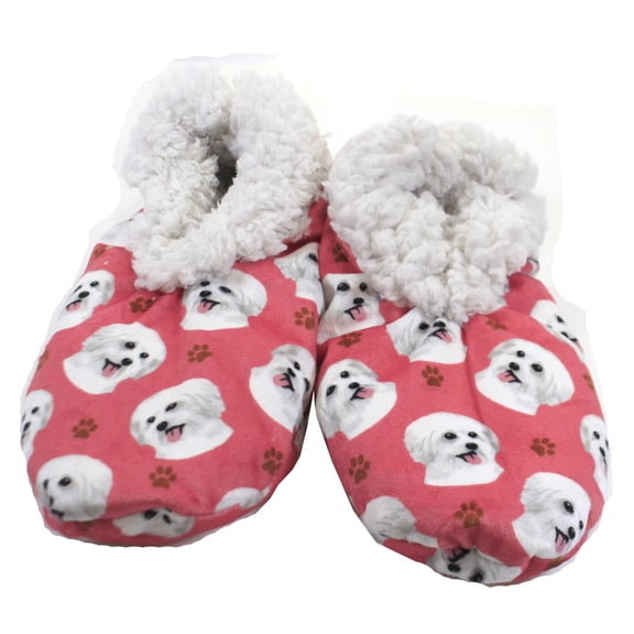 Comfies Womens Maltese Dog Slippers - Sherpa Lined Animal Print Booties