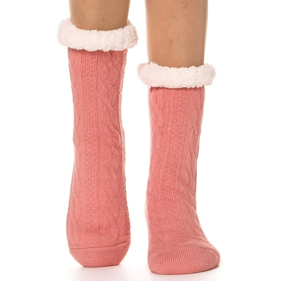 Calcetines Pantuflas para Mujer EBMORE en Forro Polar Rosado, Cálidos y Antideslizantes