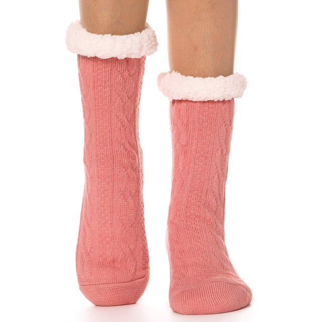 Calcetines Pantuflas para Mujer EBMORE en Forro Polar Rosado, Cálidos y Antideslizantes