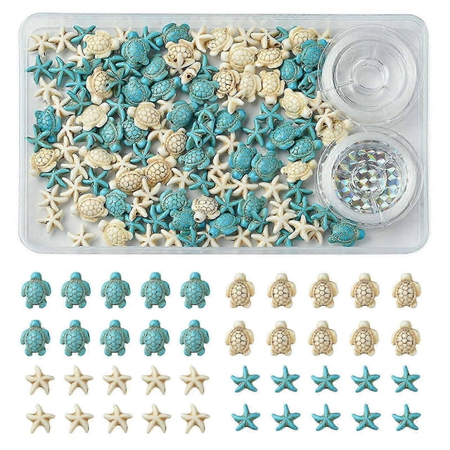 Jewelry Making Kits DIY Synthetic Turquoise Turtle & Starfish Stretch Bracelet Making Kits 13.5~18x13.5~14x4.5~8mm 26-27s