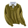 thumbnail image 1 of Aocisk Chandail à Col à Revers Deux Pièces pour Femme Style Chemise Décontractée pour l'Hiver Vert TG, 1 of 9