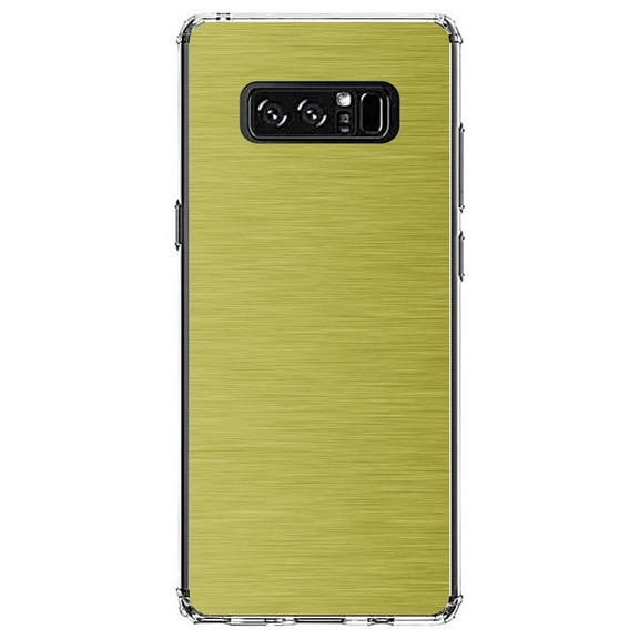 DistinctInk Clear Shockproof Hybrid Case for Samsung Galaxy Note 8 - TPU Bumper, Acrylic Back, Tempered Glass Screen Protector - Yellow Stainless Steel Image - Printed Stainless