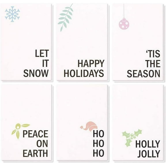 BEST PAPER GREETINGS Holiday Cards with Envelopes - 4 x 6 In, Pack of 48, Minimalist White Cardstock & Kraft Envelopes - Bulk Blank Holiday Postcards with Multicolor Designs