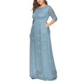thumbnail image 2 of SWSMCLT Women's Short Sleeve Dress Maxi Semi Full Length Evening Gown Formal Lace Overlay Bridesmaid Dresses Summer (L-2XL) Light Blue Large, 2 of 4