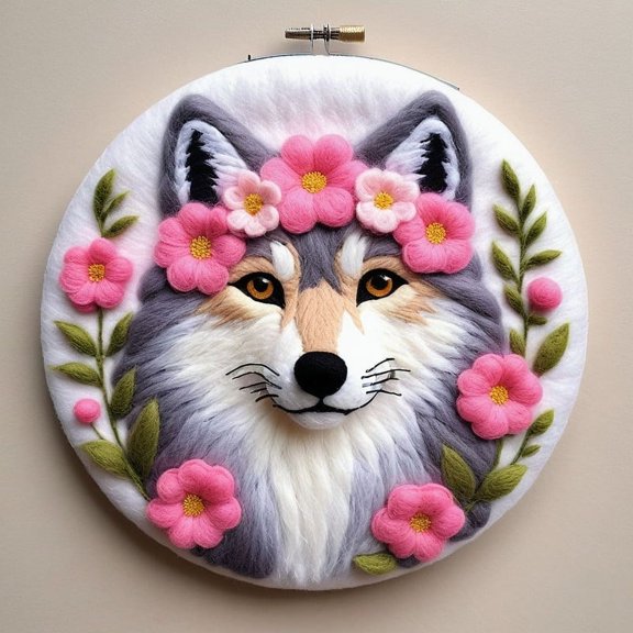 Wolf Needle Felting Set, Beginner Felt Painting Set, With Wool Felt Painting Set, Decorative Frame, Suitable for Home Decoration