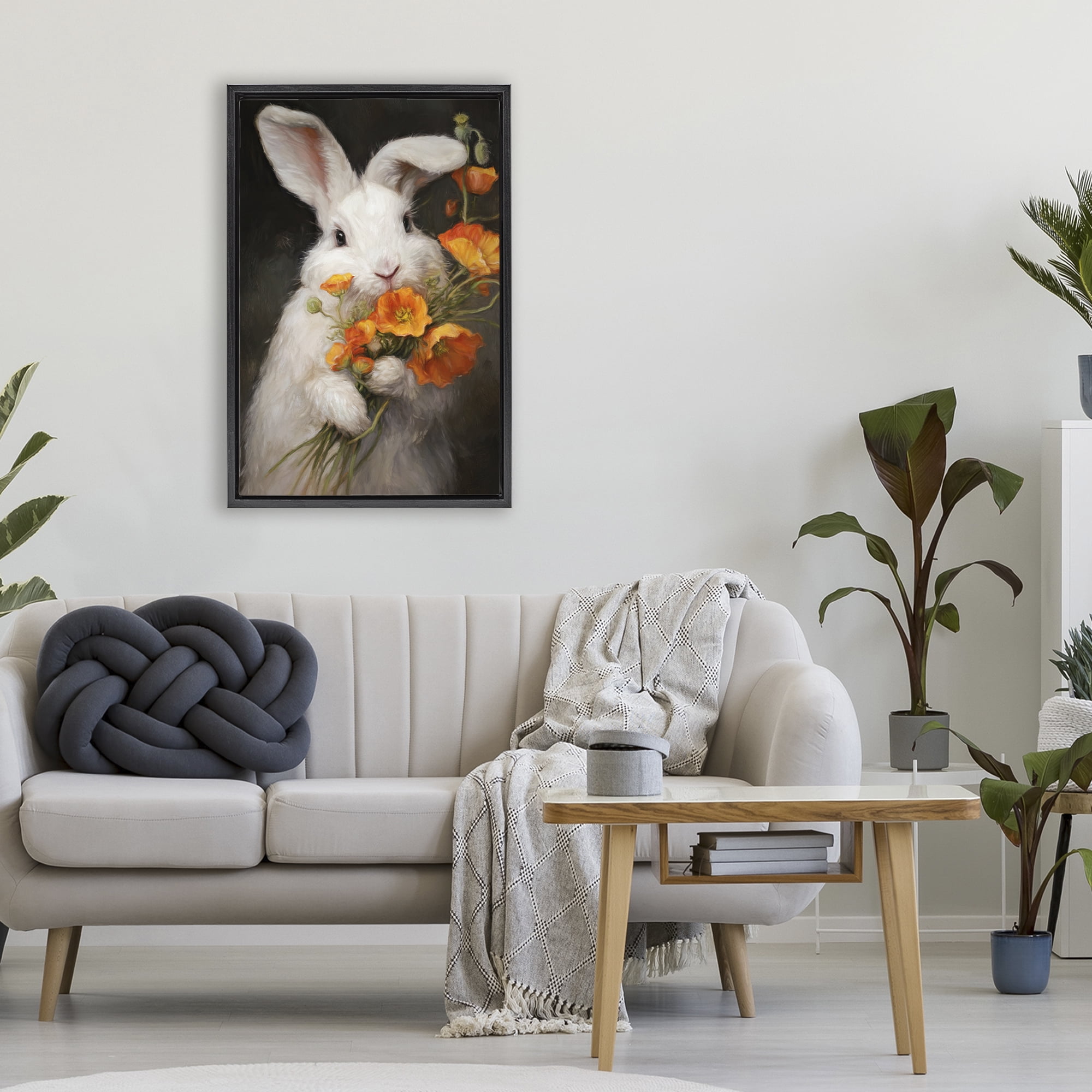Stupell Industries Floppy Loves Her Poppies Black Framed Floater Canvas Wall Art, design by Tina LeCour