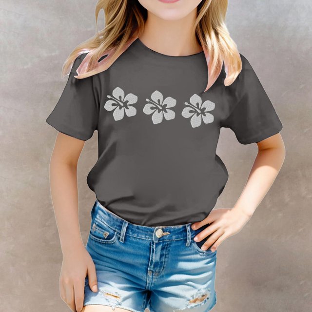 Hauts pour Filles Décontractés Imprimés Col Rond Manches Courtes pour Filles - T-Shirts et Chemises pour Usage Quotidien