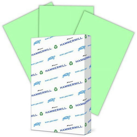 Hammermill Colors Recycled Copy Paper - Green - Legal - 8 1/2" x 14" - 20 lb Basis Weight - Smooth - 500 / Ream - SFI - Archival-safe, Acid-free | Bundle of 5 Reams