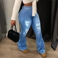 thumbnail image 2 of Y2k Frayed Raw Hem Ripped Distressed Jean Travel Cropped Pants Cowgirl Outfits Trendy Stretchy Baggy Jean Ankle Denim Pants with Pockets Boyfriend Jeans for Women High Waisted Straight Leg Jeans, 2 of 4
