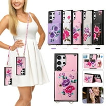 ELEHOLD Case for iPhone 14 Plus, Detachable Crossbody Leather Wallet Mirror RFID Blocking Case with Card Holder & Kickstand,Pink