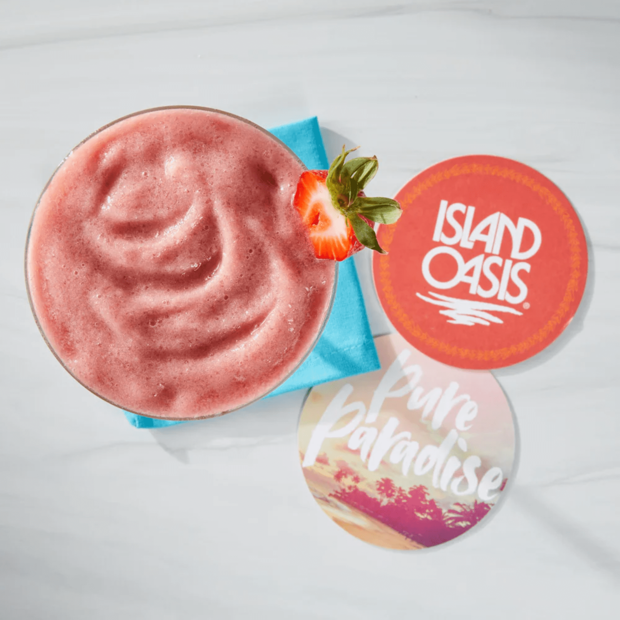 Island Oasis Strawberry Fruit Puree, 1 Liter Carton (pack of 2) with By The Cup Coasters