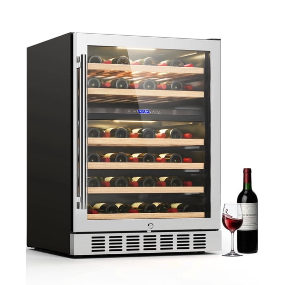 Flamemore 24" Dual Zone Wine Fridge - 46 Bottle Capacity, 41–64°F, Under-Counter/Freestanding Wine Cooler Refrigerator for for Home, Bar