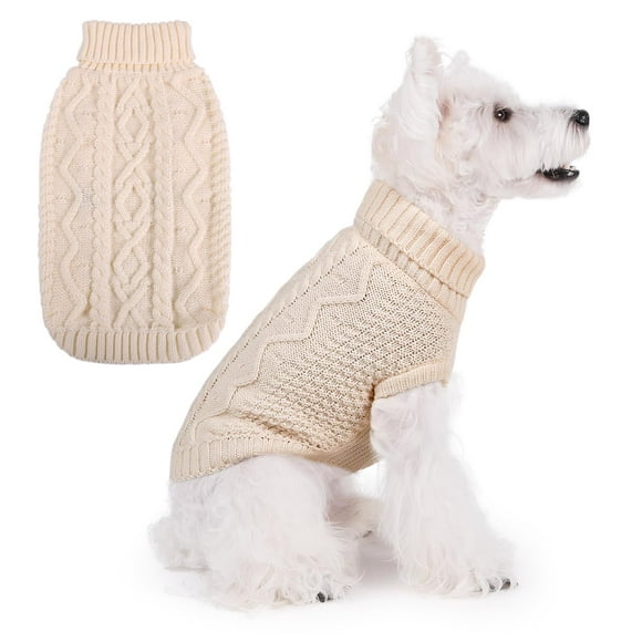 Norbi Winter Cable Knit Dog Sweater for Small Dogs, Turtleneck Doggie Knitwear Pullover Girl Boy, Warm Puppy Sweatershirt Cold Weather Apparel for Chihuahua,Yorkie White M